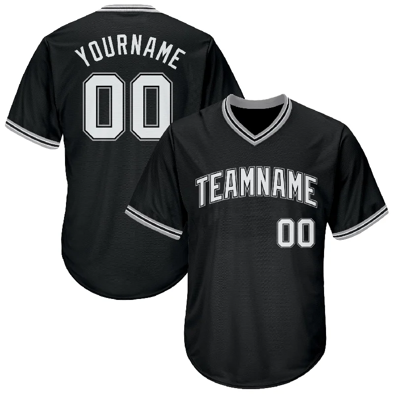 Personalized Baseball Jerseys For Birthday Gifts-Custom Black White-Gray Authentic Throwback Rib-Knit Baseball Jersey Shirt