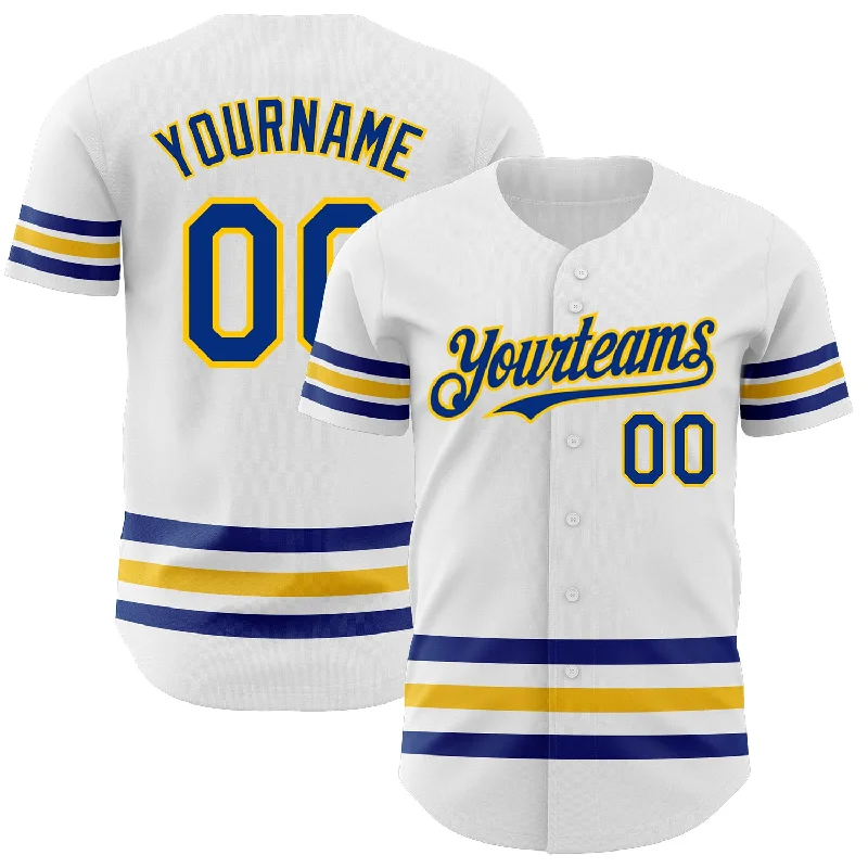 Baseball Jerseys For Fun & Leisure Activities-Custom White Royal-Yellow Line Authentic Baseball Jersey