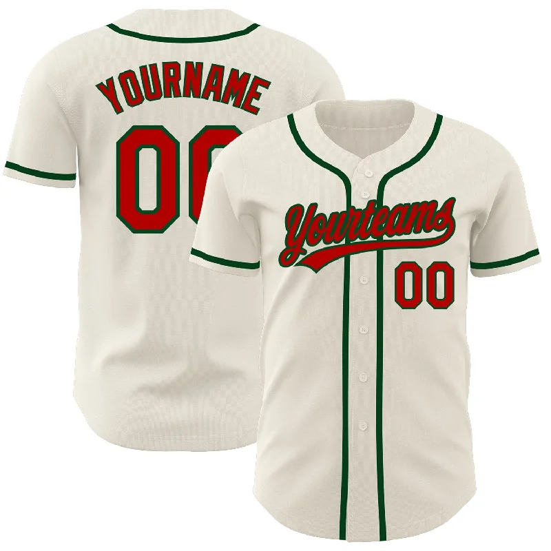 Baseball Jerseys With Custom Fabric Options-Custom Cream Red-Green Authentic Baseball Jersey