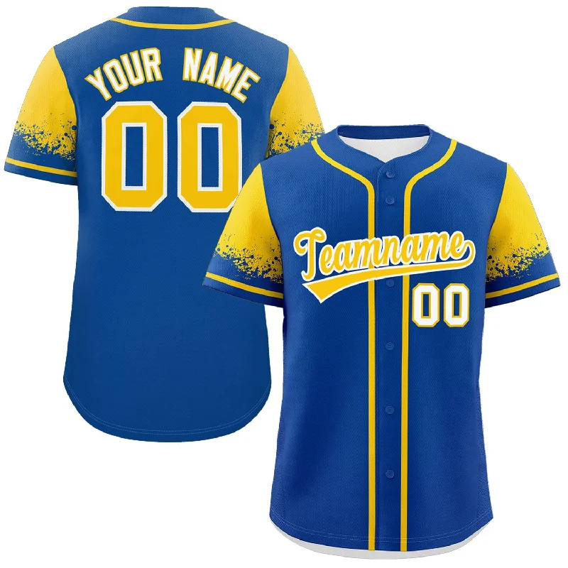 Personalized Baseball Jerseys For Player Participation-Custom Royal Gold Personalized Raglan Sleeves Design Authentic Baseball Jersey