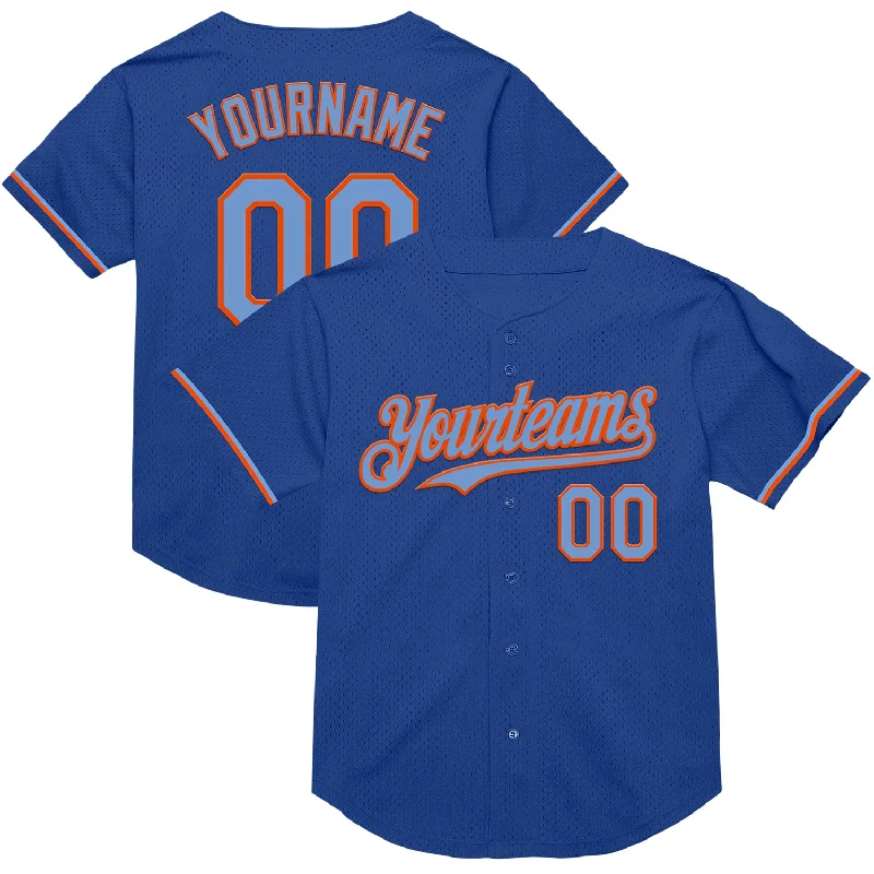 Baseball Jerseys For League Competitions-Custom Royal Powder Blue-Orange Mesh Authentic Throwback Baseball Jersey