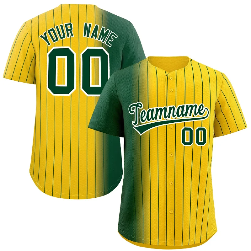 Personalized Baseball Jerseys For Families-Custom Gold Green Pinstripe Personalized Gradient Authentic Baseball Jersey