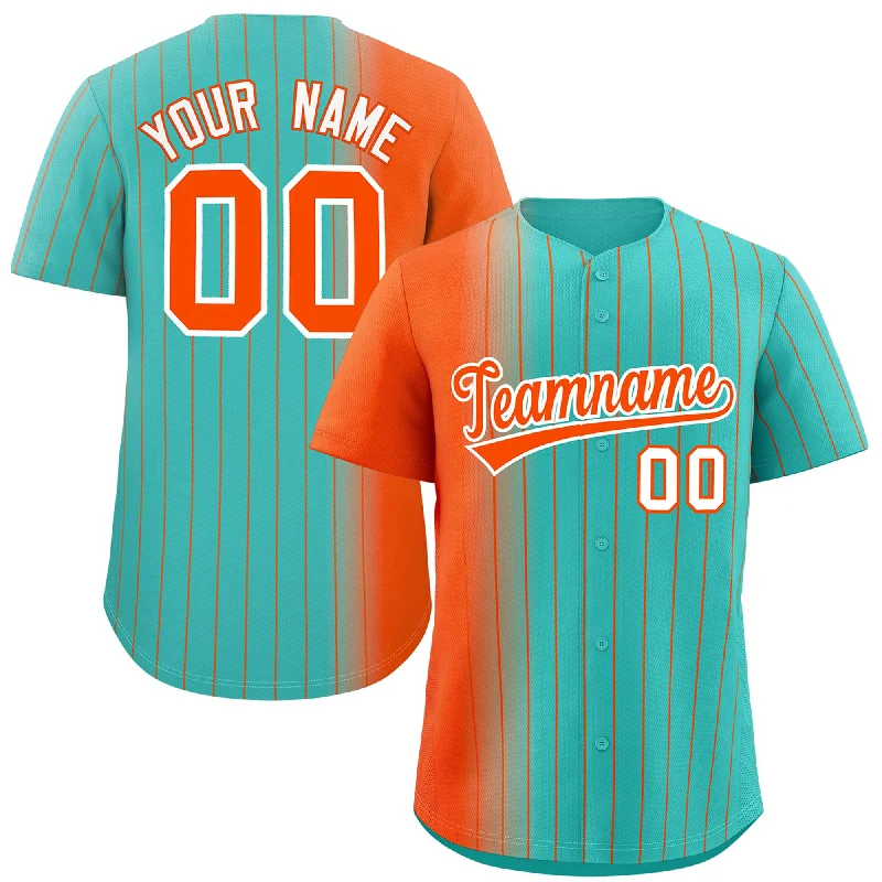 Custom Baseball Jerseys With Embroidered Names-Custom Bright Green Orange Pinstripe Personalized Gradient Authentic Baseball Jersey