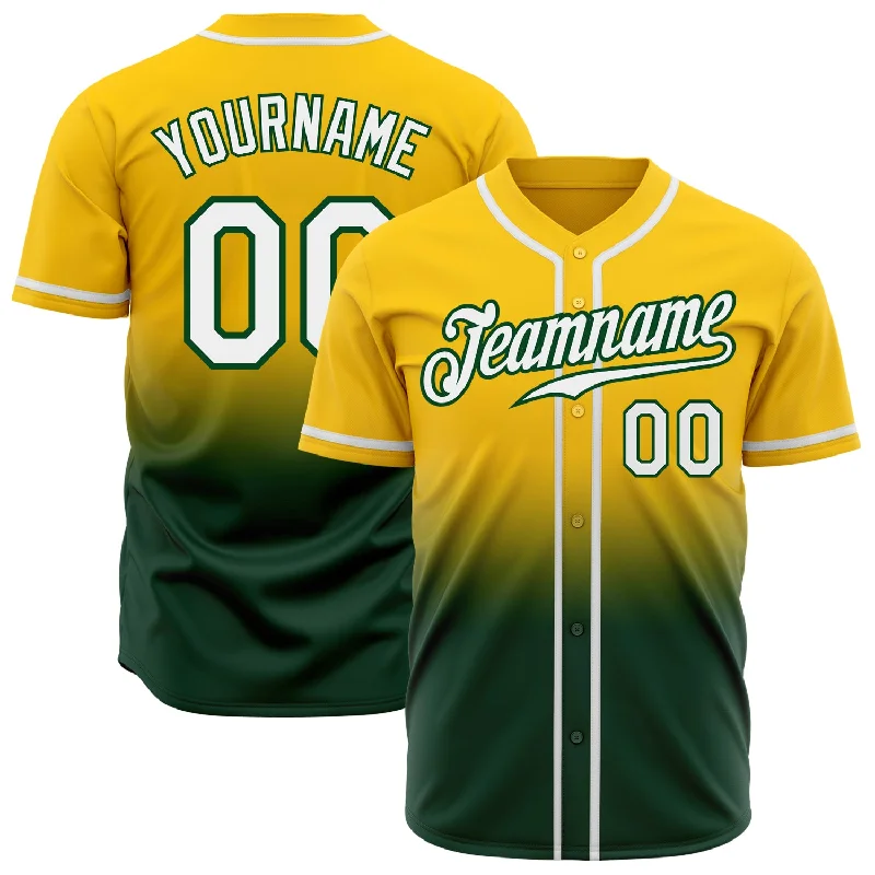 Personalized Baseball Jerseys For Player Gifts-Custom Yellow White-Green Authentic Fade Fashion Baseball Jersey