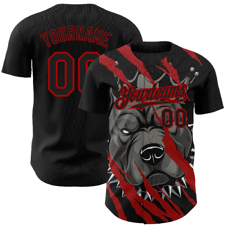 Custom Baseball Jerseys For Special Occasions-Custom Black Red 3D Pattern Design Animal Pitbull Dog Authentic Baseball Jersey