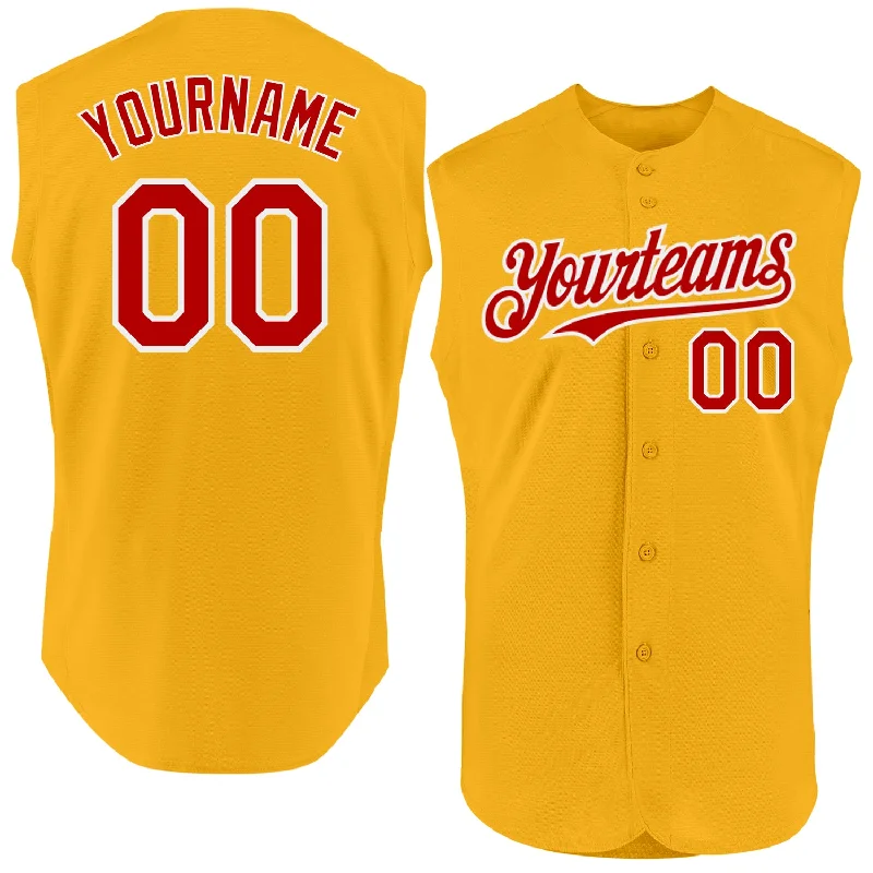 Baseball Jerseys For League Competitions-Custom Gold Red-White Authentic Sleeveless Baseball Jersey