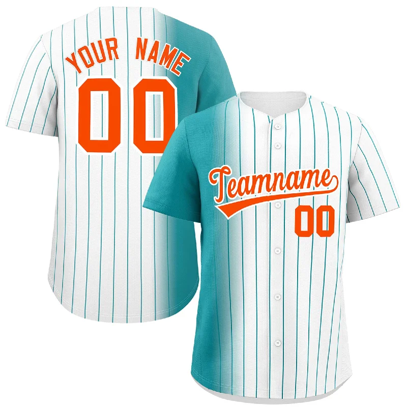 Personalized Baseball Jerseys For Local Supporters-Custom White Aqua Pinstripe Personalized Gradient Authentic Baseball Jersey