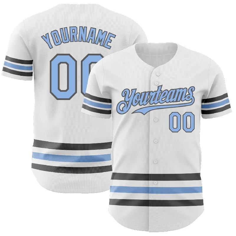 Baseball Jerseys For Promotional Campaigns-Custom White Light Blue-Steel Gray Line Authentic Baseball Jersey