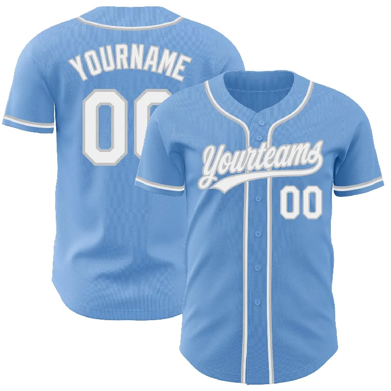 Personalized Baseball Jerseys For Charity Auctions-Custom Light Blue White-Gray Authentic Baseball Jersey