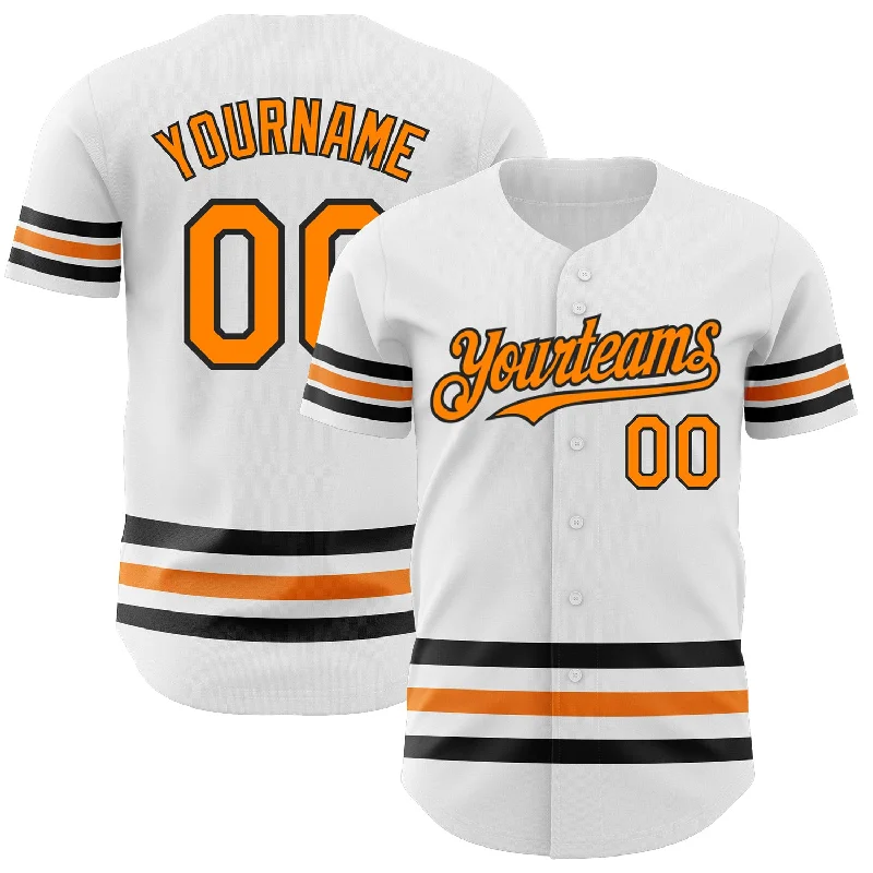 Personalized Baseball Jerseys For Sponsorship Deals-Custom White Bay Orange-Black Line Authentic Baseball Jersey