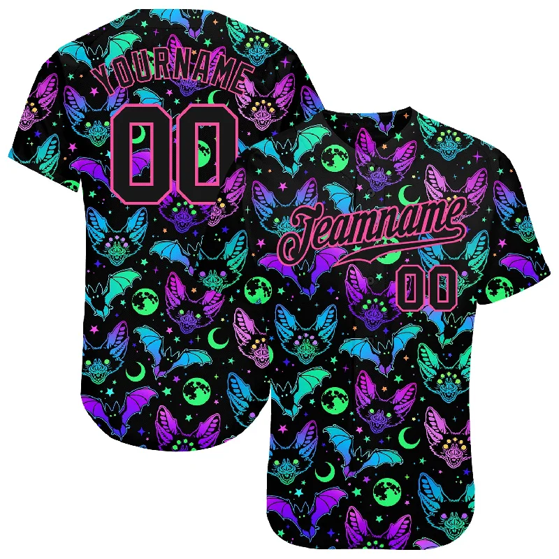 Personalized Baseball Jerseys For High School Teams-Custom 3D Pattern Bright Multicolored Halloween Bats Authentic Baseball Jersey