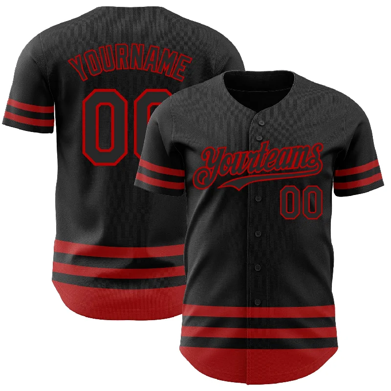 Custom Baseball Jerseys For Schools & Colleges-Custom Black Red Line Authentic Baseball Jersey