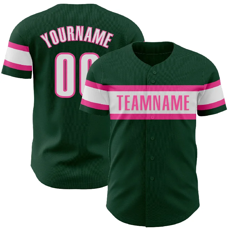 Personalized Baseball Jerseys For Special Anniversaries-Custom Green White-Pink Authentic Baseball Jersey