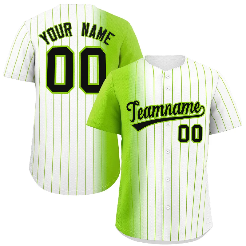 Personalized Baseball Jerseys For Community Teams-Custom White Neon Green Pinstripe Personalized Gradient Authentic Baseball Jersey