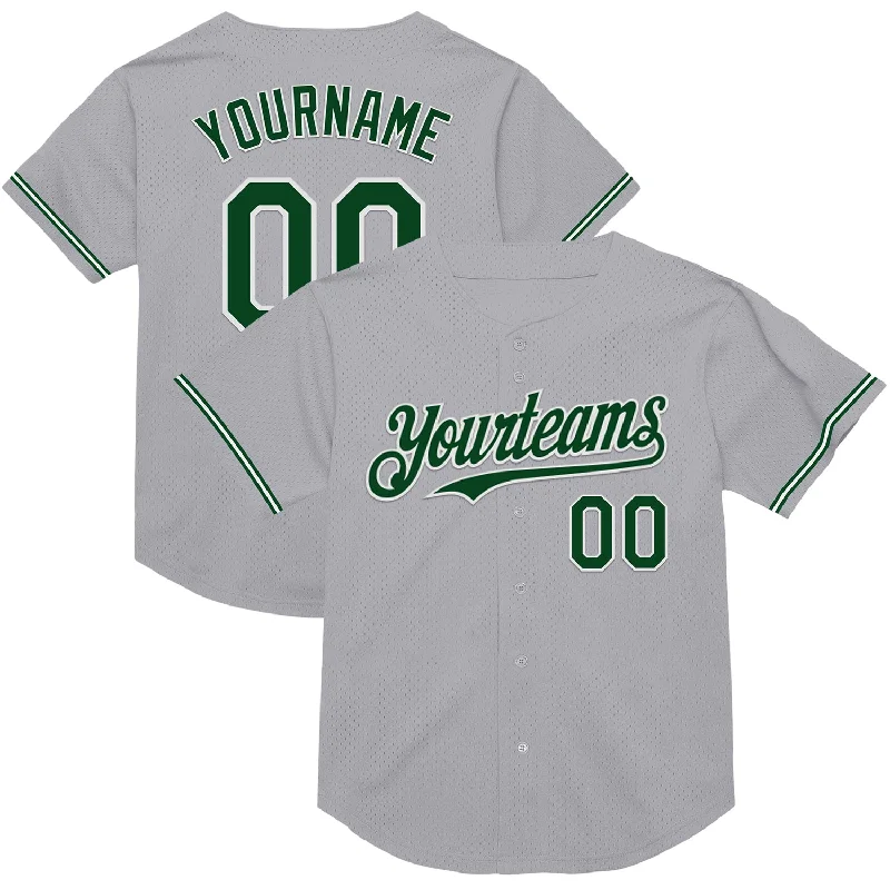 Custom Baseball Jerseys For Charity Tournaments-Custom Gray Green-White Mesh Authentic Throwback Baseball Jersey