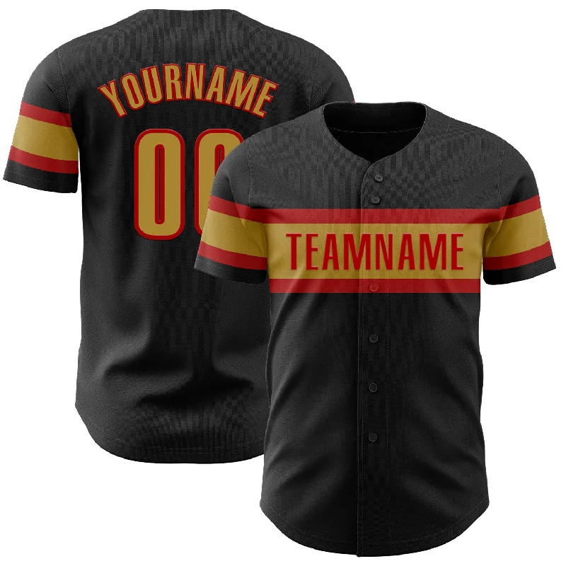 Custom Baseball Jerseys For Sponsorship Events-Custom Black Old Gold-Red Authentic Baseball Jersey