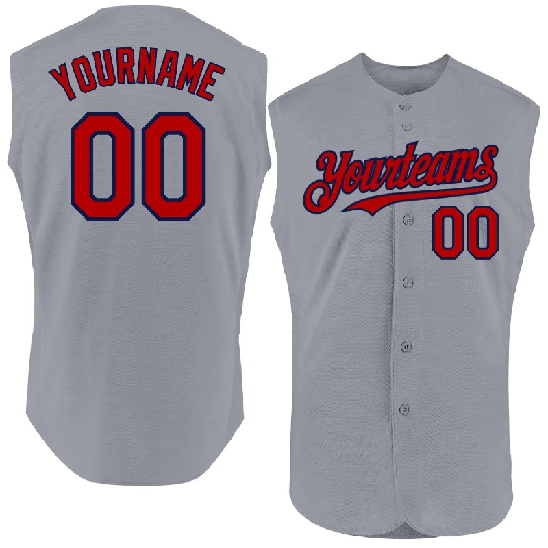 Baseball Jerseys For Custom Team Wear-Custom Gray Red-Navy Authentic Sleeveless Baseball Jersey