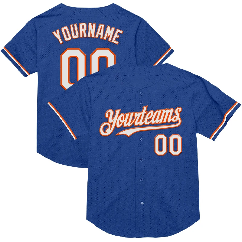 Personalized Baseball Jerseys For Special Celebrations-Custom Royal White-Orange Mesh Authentic Throwback Baseball Jersey