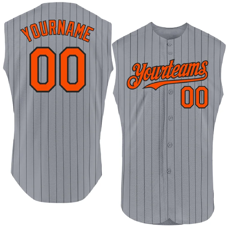 Personalized Baseball Jerseys For College Spirit-Custom Gray Black Pinstripe Orange Authentic Sleeveless Baseball Jersey