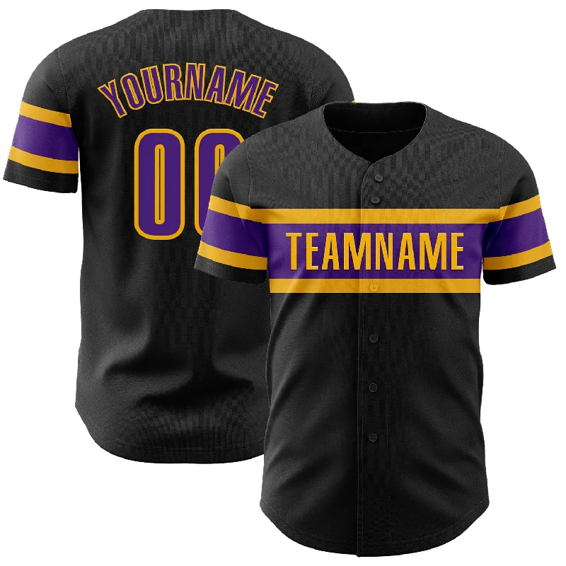 Baseball Jerseys For Youth Teams & Leagues-Custom Black Purple-Gold Authentic Baseball Jersey