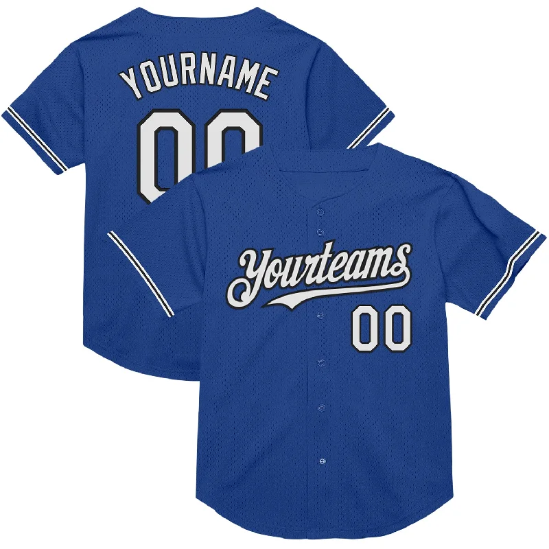 Personalized Baseball Jerseys For Special Anniversaries-Custom Royal White-Black Mesh Authentic Throwback Baseball Jersey