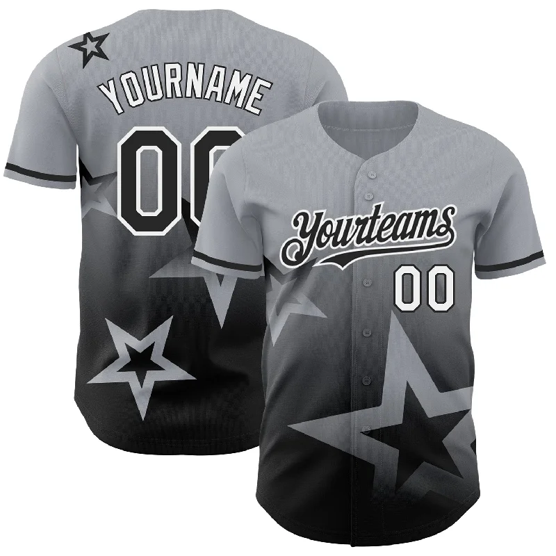 Baseball Jerseys For Promotional Campaigns-Custom Gray Black-White 3D Pattern Design Gradient Style Twinkle Star Authentic Baseball Jersey