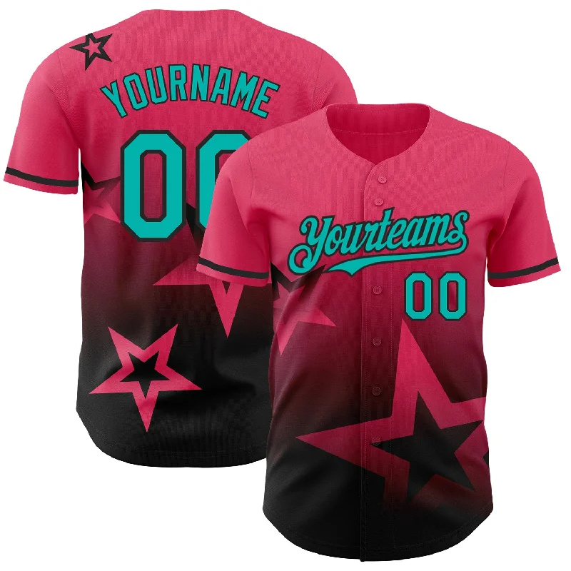 Baseball Jerseys For School Competitions-Custom Neon Pink Aqua-Black 3D Pattern Design Gradient Style Twinkle Star Authentic Baseball Jersey