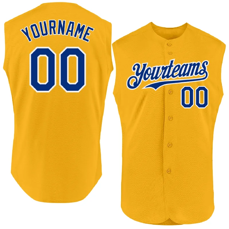 Baseball Jerseys For Official Team Apparel-Custom Gold Royal-White Authentic Sleeveless Baseball Jersey