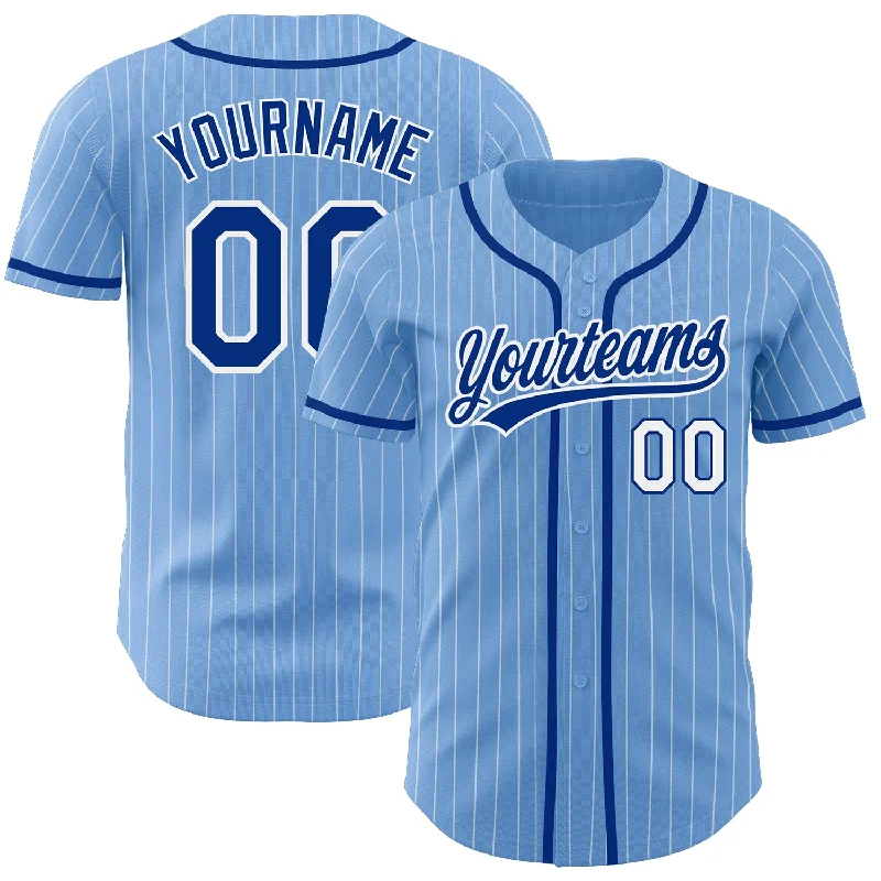 Personalized Baseball Jerseys For Fundraising Projects-Custom Light Blue White Pinstripe Royal Authentic Baseball Jersey