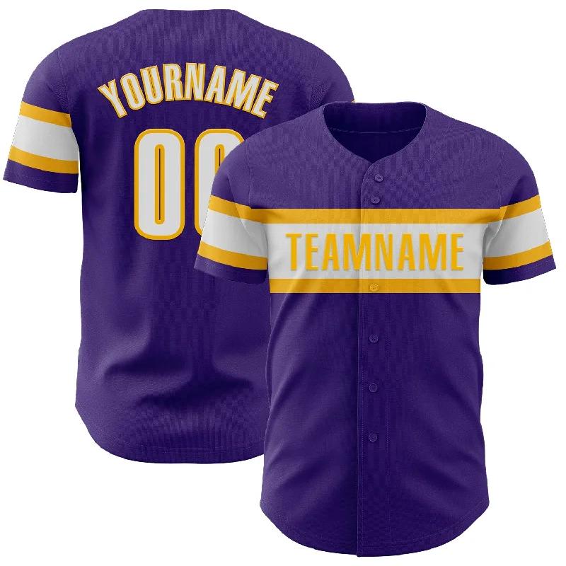 Custom Baseball Jerseys For Special Occasions-Custom Purple White-Gold Authentic Baseball Jersey