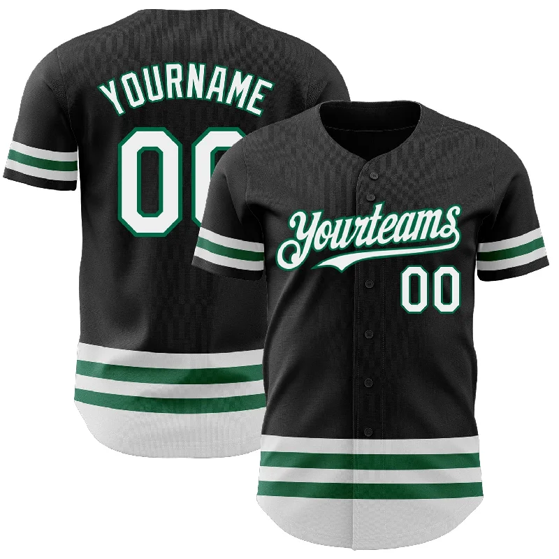 Custom Baseball Jerseys For International Teams-Custom Black White-Kelly Green Line Authentic Baseball Jersey