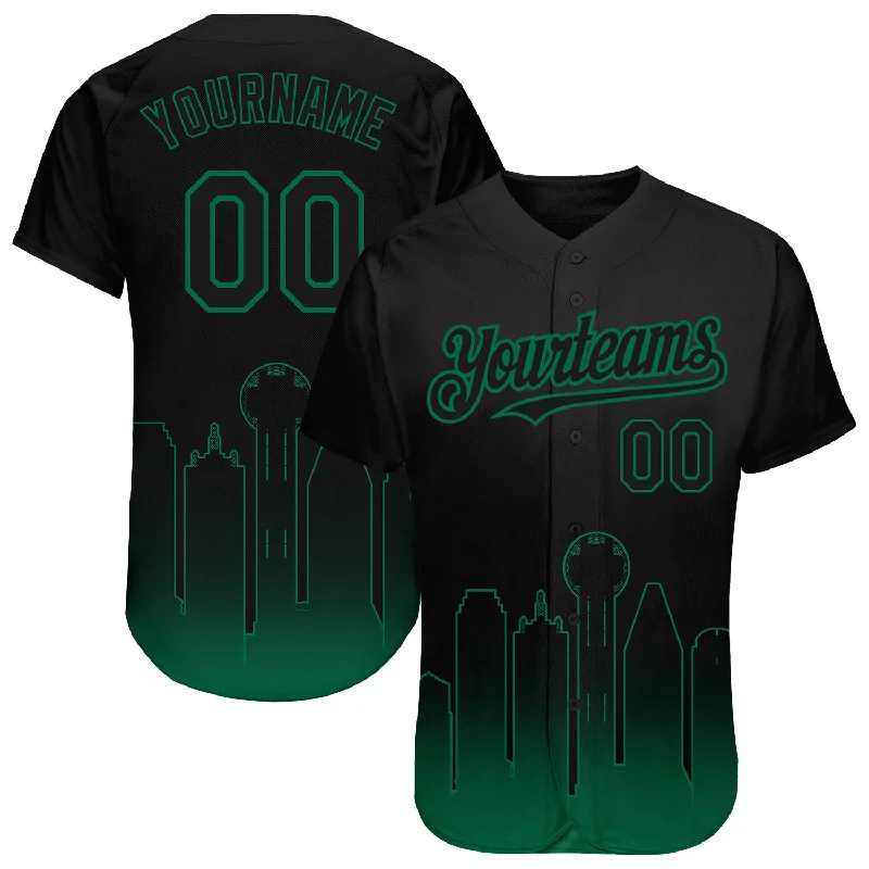 Baseball Jerseys With Custom Sleeve Designs-Custom Black Kelly Green 3D Dallas City Edition Fade Fashion Authentic Baseball Jersey