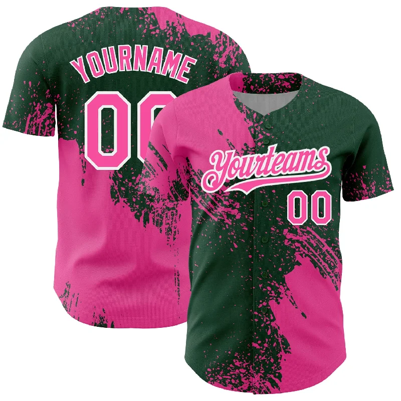 Personalized Baseball Jerseys For School Spirit-Custom Pink Green-White 3D Pattern Design Abstract Brush Stroke Authentic Baseball Jersey