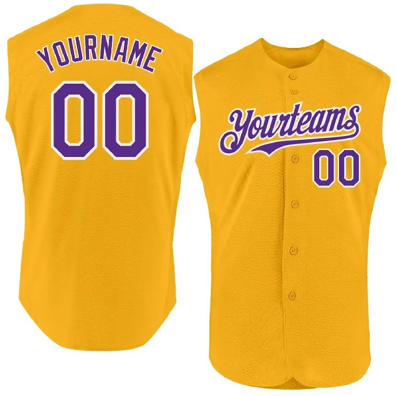 Personalized Baseball Jerseys For Holiday Season-Custom Gold Purple-White Authentic Sleeveless Baseball Jersey