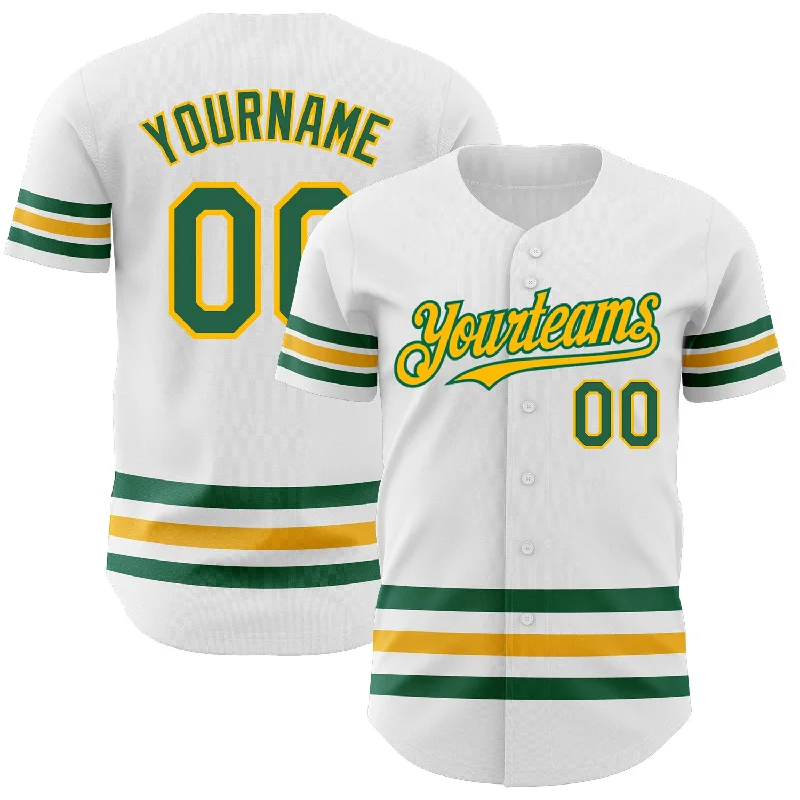 Custom Baseball Jerseys For Holiday Gifts-Custom White Kelly Green-Gold Line Authentic Baseball Jersey