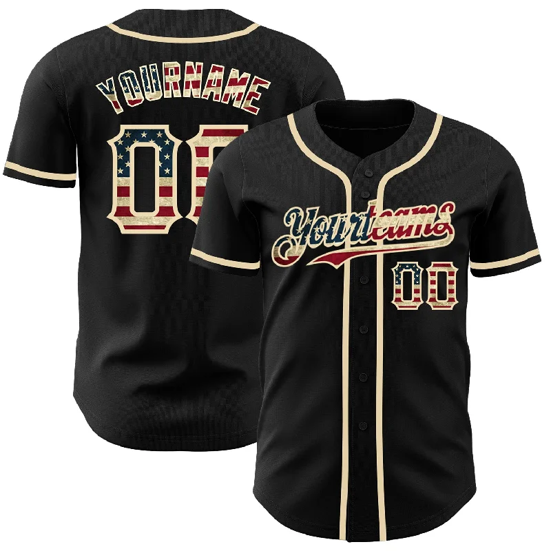 Custom Baseball Jerseys For Special Occasions-Custom Black Vintage USA Flag-Cream Authentic Baseball Jersey