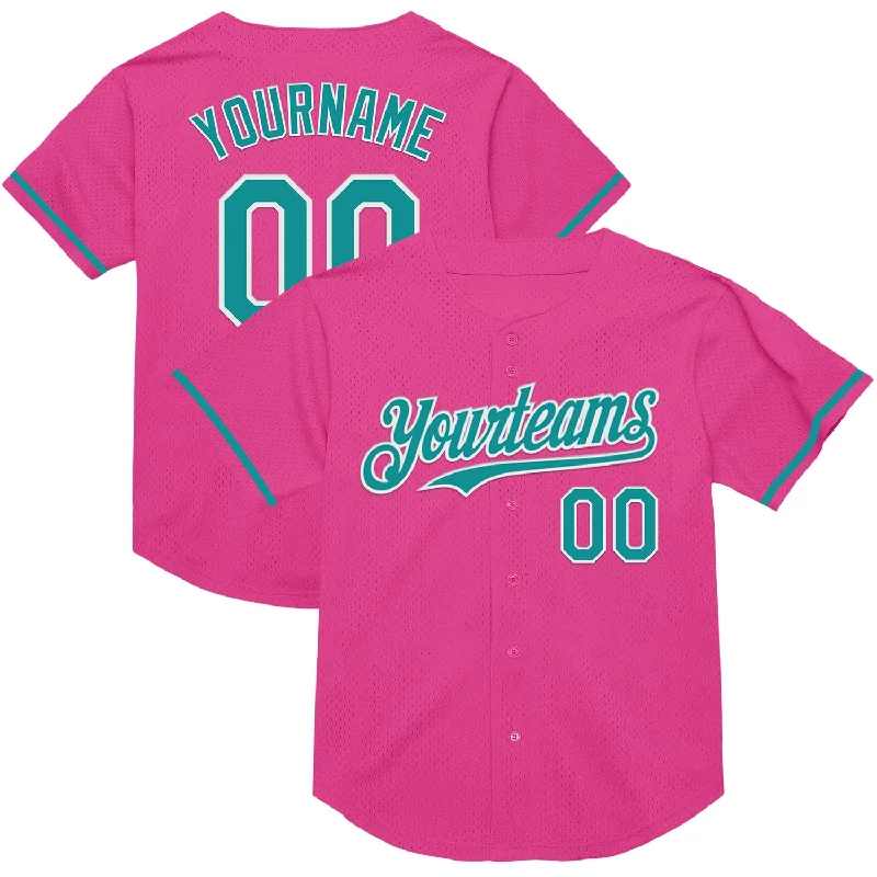 Personalized Baseball Jerseys-Custom Pink Teal-White Mesh Authentic Throwback Baseball Jersey