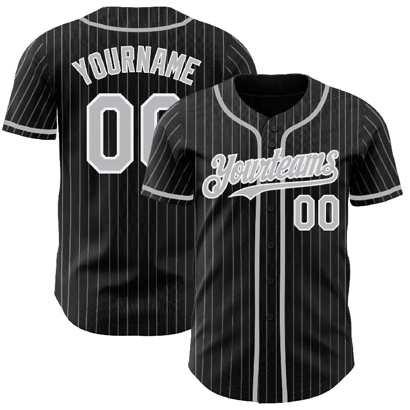 Custom Baseball Jerseys For Group Orders-Custom Black Gray Pinstripe White Authentic Baseball Jersey