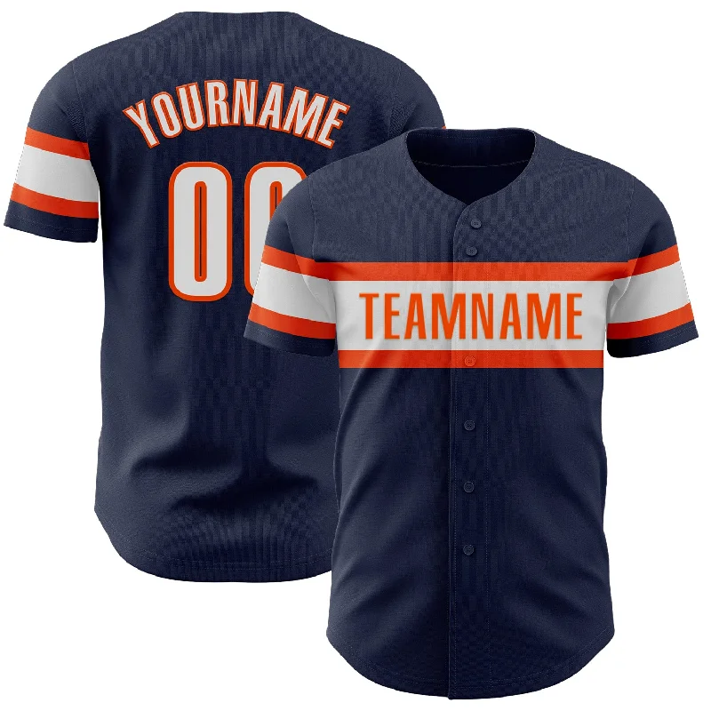 Baseball Jerseys With Custom Fonts & Numbering-Custom Navy White-Orange Authentic Baseball Jersey