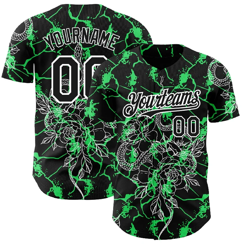 Baseball Jerseys For Holiday & Seasonal Events-Custom Black Neon Green-White 3D Pattern Design Animal Snake Authentic Baseball Jersey