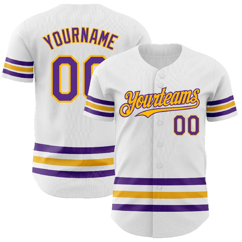 Personalized Baseball Jerseys For Holiday Season-Custom White Purple-Gold Line Authentic Baseball Jersey