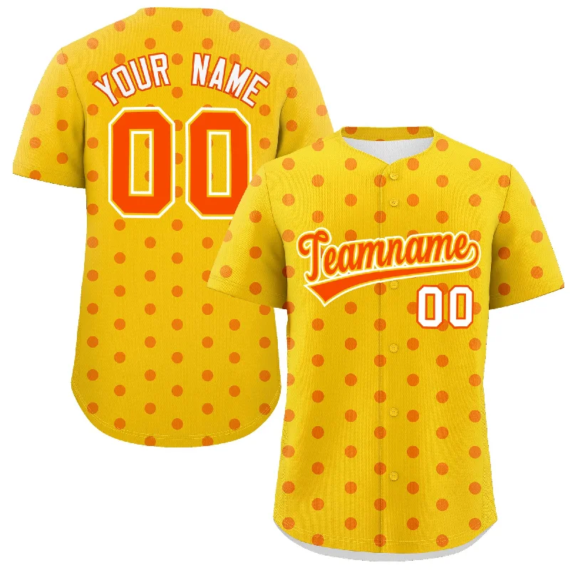 Custom Baseball Jerseys For Holiday Promotions-Custom Gold Orange Personalized Polka Dot Graffiti Pattern Authentic Baseball Jersey