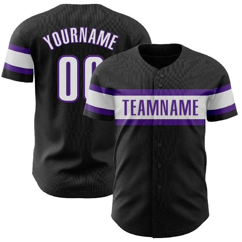 Personalized Baseball Jerseys For College Teams-Custom Black White-Purple Authentic Baseball Jersey