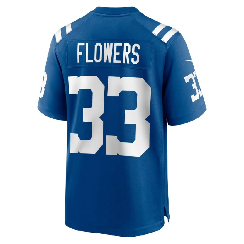 Custom Rugby Jerseys For School Uniforms-IN.Colts #33 Dallis Flowers Royal Game Player Jersey Stitched American Football Jerseys