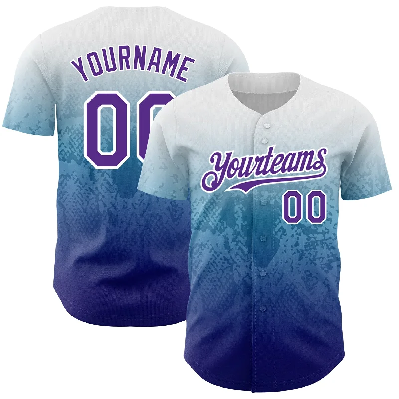 Personalized Baseball Jerseys For Regional Competitions-Custom White Purple-Royal 3D Pattern Design Gradient Style Animal Snake Authentic Baseball Jersey