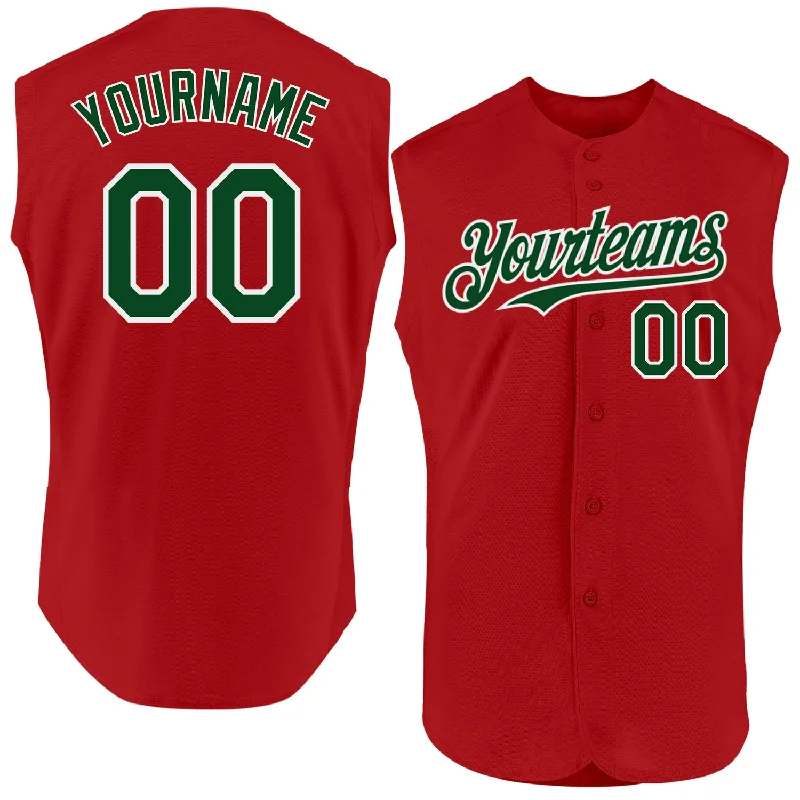 Personalized Baseball Jerseys For Tournament Events-Custom Red Green-White Authentic Sleeveless Baseball Jersey