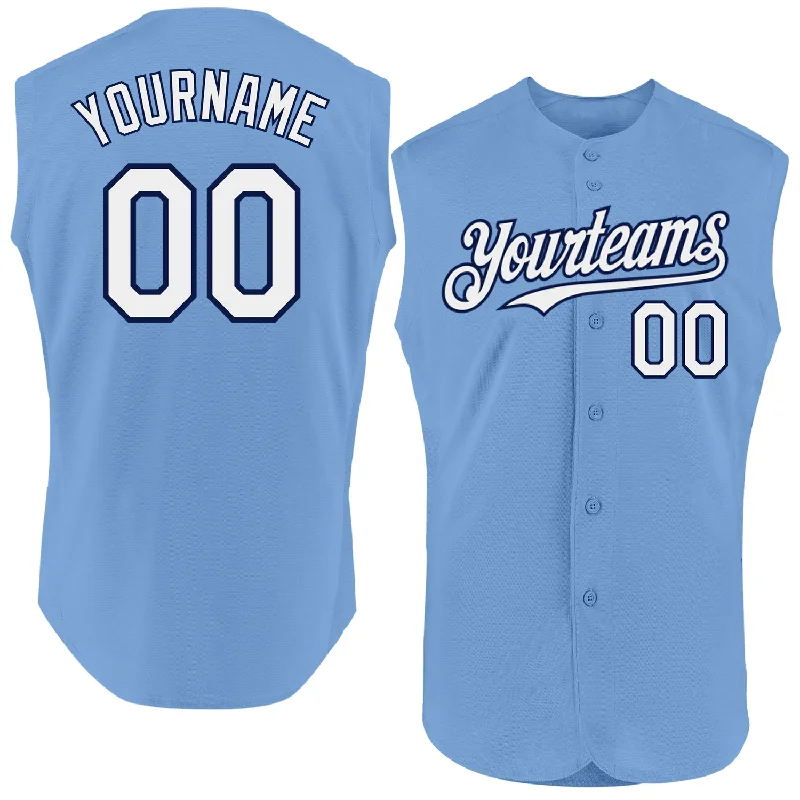 Personalized Baseball Jerseys For Family Teams-Custom Light Blue White-Navy Authentic Sleeveless Baseball Jersey