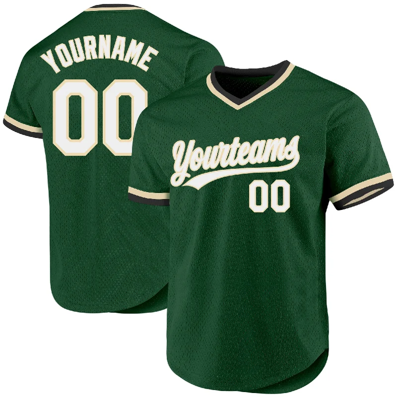 Custom Baseball Jerseys With Unique Designs-Custom Green White-Cream Authentic Throwback Baseball Jersey