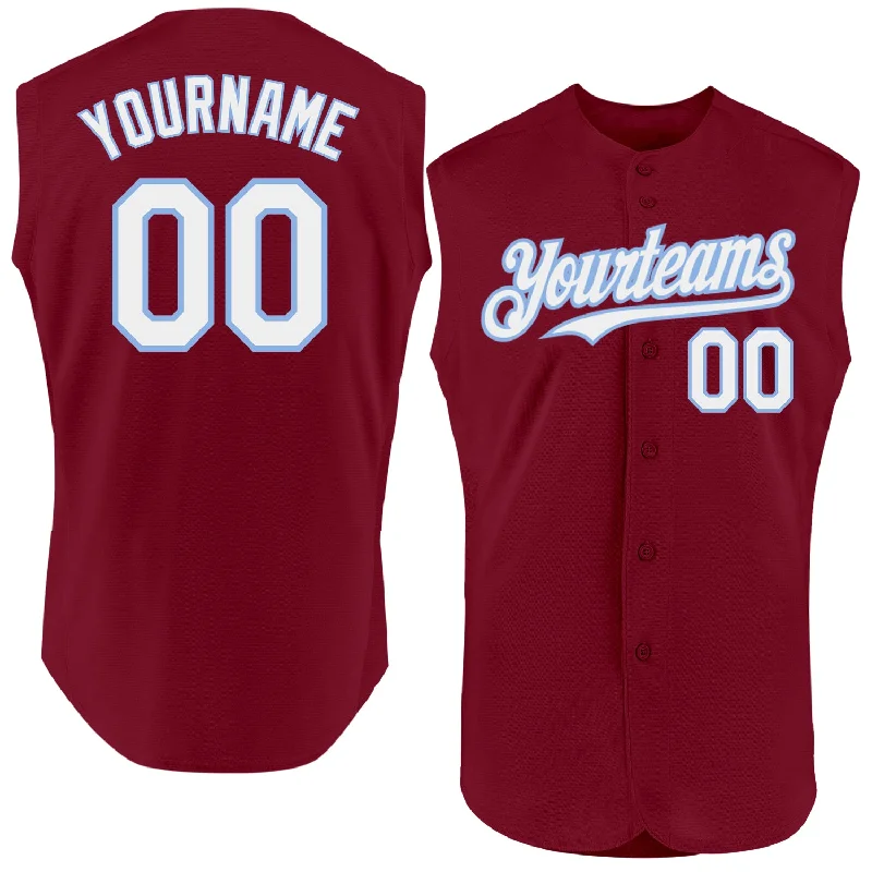 Custom Baseball Jerseys For Player Recognition-Custom Crimson White-Light Blue Authentic Sleeveless Baseball Jersey