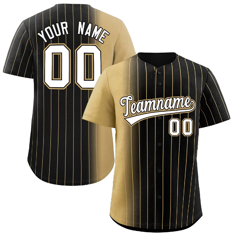 Personalized Baseball Jerseys For Families-Custom Black Old Gold Pinstripe Personalized Gradient Authentic Baseball Jersey